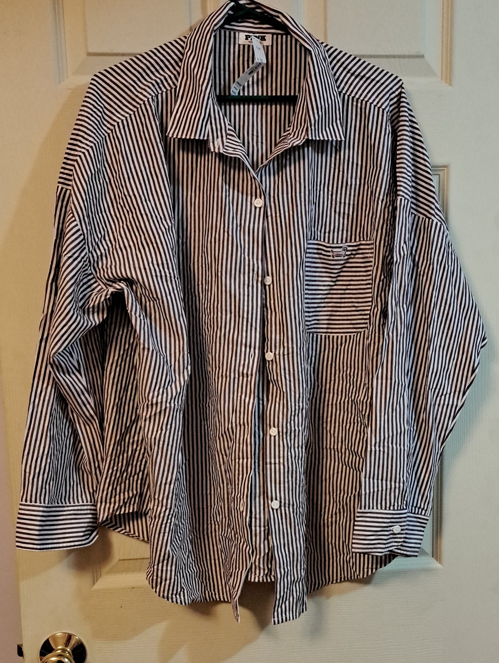 PINK Victoria's Secret Brown & White Striped Button-Down Shirt Women's NWT